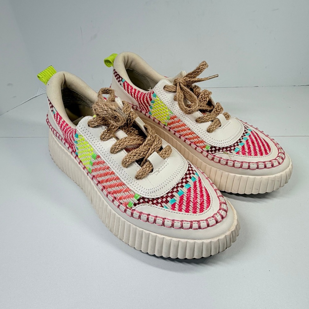 Dolce Vita Daran Sneakers Women 9 Cream Multi Boho Platform Woven Jute Lace Up
